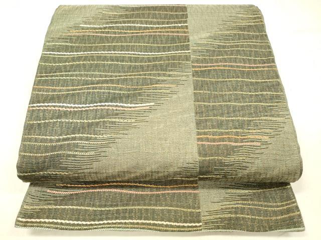 平和屋着物▽六通柄袋帯　スリーシーズン　春夏秋　横段文　金糸　正絹　逸品　DABE6191cm