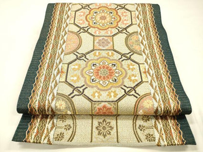 平和屋着物●六通柄袋帯　唐織　蜀江花文　金糸　正絹　逸品　DABE6192cm
