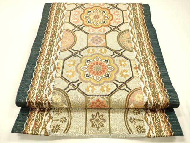 平和屋着物●六通柄袋帯　唐織　蜀江花文　金糸　正絹　逸品　DABE6192cm