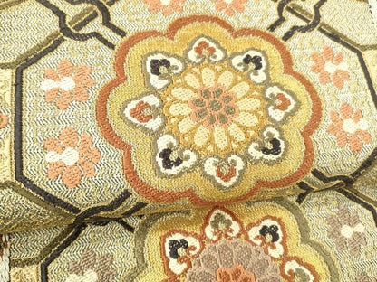 平和屋着物●六通柄袋帯　唐織　蜀江花文　金糸　正絹　逸品　DABE6192cm