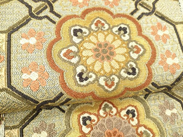 平和屋着物●六通柄袋帯　唐織　蜀江花文　金糸　正絹　逸品　DABE6192cm