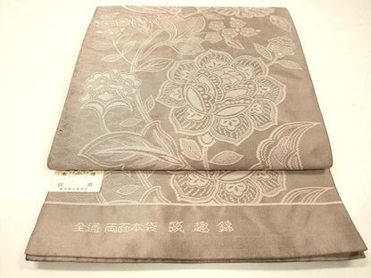平和屋着物●本場筑前博多織　両面　全通柄　本袋帯　筑趣錦　更紗花文　菱文　証紙付き　正絹　逸品　DABE6193cm