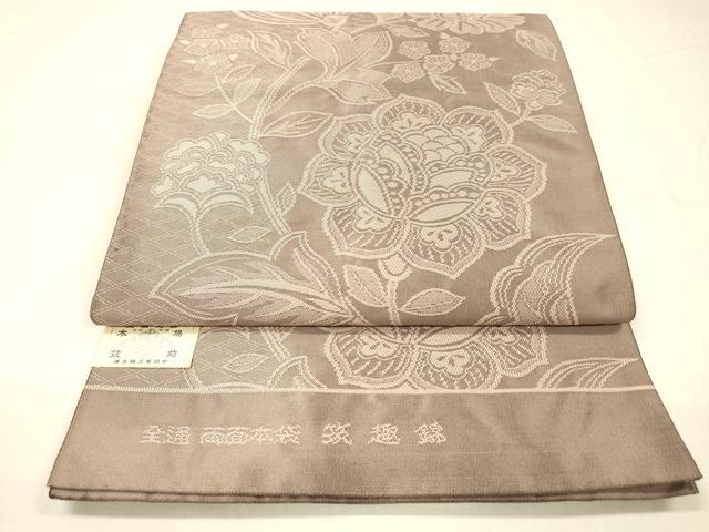 平和屋着物●本場筑前博多織　両面　全通柄　本袋帯　筑趣錦　更紗花文　菱文　証紙付き　正絹　逸品　DABE6193cm