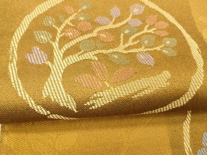 平和屋着物●六通柄袋帯　唐織　淡彩風光紋　正絹　逸品　DABE6195cm