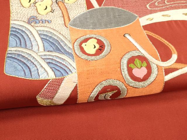 平和屋着物●中国三大刺繍　相良刺繍　総刺繍　塩瀬　九寸名古屋帯　駒刺繍　流水千鳥花文　金銀彩　正絹　逸品　DABE6196cm