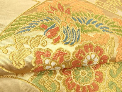 平和屋着物●西陣　川島織物　六通柄　本袋帯　唐織　蜀江鳳凰花文　金糸　正絹　逸品　DABE6199cm