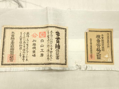 平和屋着物●石川県指定無形文化財　牛首紬　白山工房　手織り　全通柄袋帯　枝花間道　金彩　証紙付き　正絹　逸品　DABE6201cm