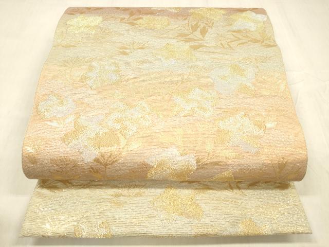 平和屋着物＊夏物 六通柄袋帯 草花文 金銀糸 正絹 逸品 DABE6205cm