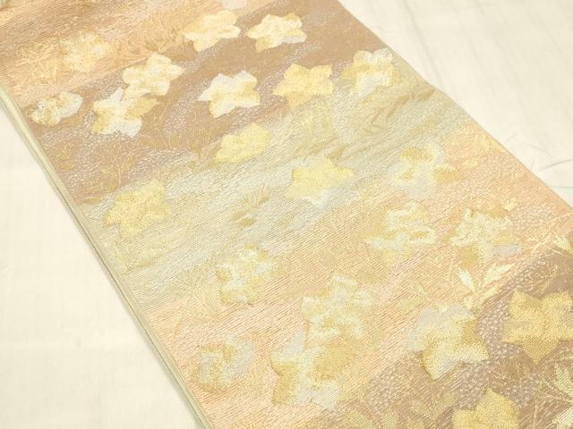 平和屋着物＊夏物 六通柄袋帯 草花文 金銀糸 正絹 逸品 DABE6205cm