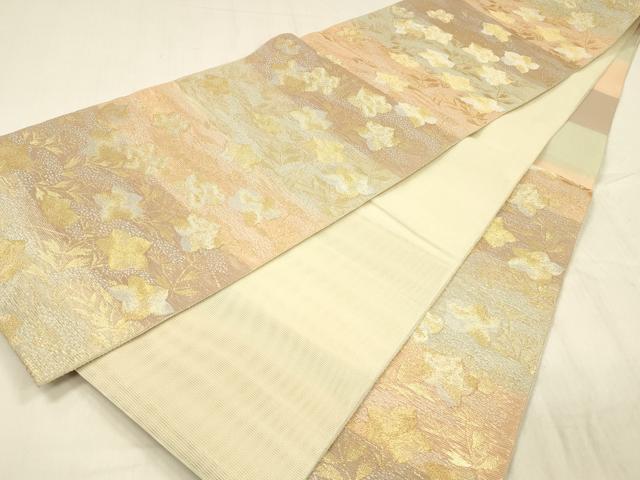 平和屋着物＊夏物 六通柄袋帯 草花文 金銀糸 正絹 逸品 DABE6205cm