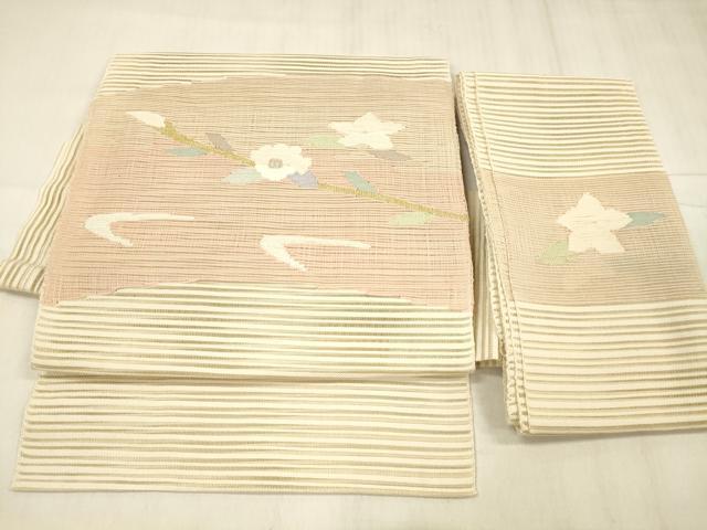 平和屋着物＊夏物 絽綴れ つけ帯 枝花文 金銀糸 正絹 逸品 DABE6206cm