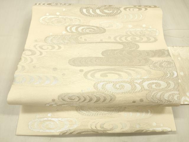 平和屋着物＊夏物 九寸名古屋帯 流水文 銀糸 正絹 逸品 DABE6208cm