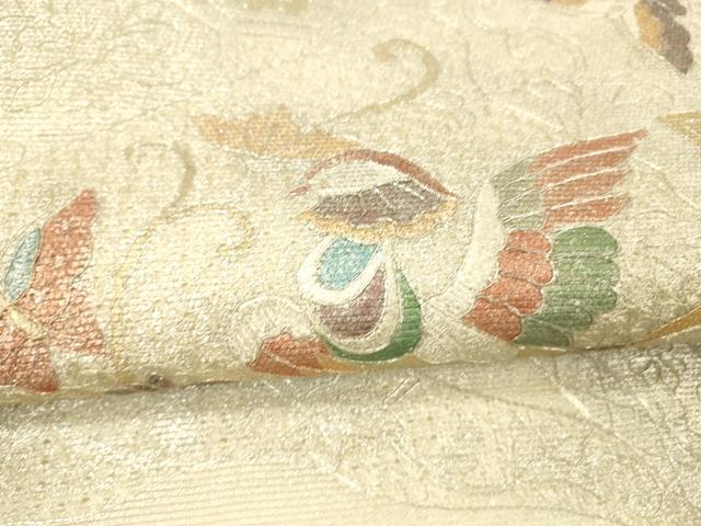 平和屋着物＊夏物 太鼓柄袋帯 駒刺繍 鴛鴦花蝶文 金銀彩 やまと誂製 正絹 逸品 DABE6209cm