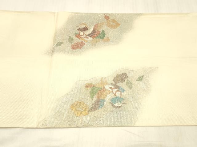平和屋着物＊夏物 太鼓柄袋帯 駒刺繍 鴛鴦花蝶文 金銀彩 やまと誂製 正絹 逸品 DABE6209cm