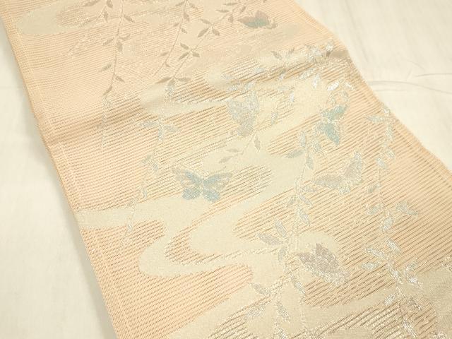 平和屋着物＊夏物　六通柄袋帯　流水文　銀糸　正絹　逸品　DAAY8377cm 平和屋着物＊夏物 六通柄袋帯 流水籬草葉文 銀糸 正絹 逸品