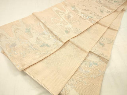平和屋着物＊夏物 六通柄袋帯 流水舞蝶枝葉文 銀糸 正絹 逸品 DABE6210cm