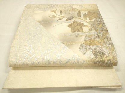 平和屋着物＊夏物 太鼓柄袋帯 草花文 金銀彩 正絹 逸品 DABE6211cm