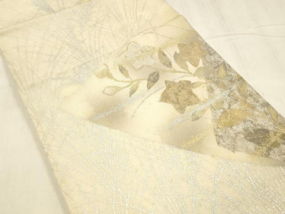 平和屋着物＊夏物 太鼓柄袋帯 草花文 金銀彩 正絹 逸品 DABE6211cm