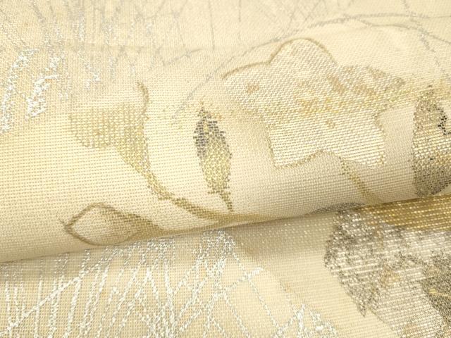 平和屋着物＊夏物 太鼓柄袋帯 草花文 金銀彩 正絹 逸品 DABE6211cm