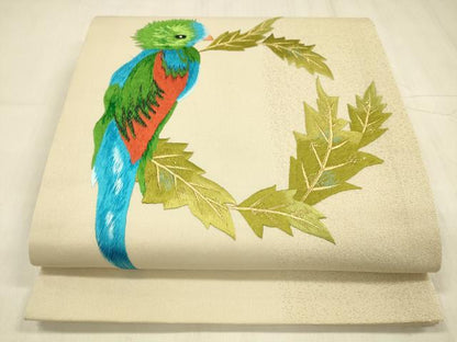平和屋着物●tsumori chisato　太鼓柄　京袋帯　総手刺繍　草葉文　インコ　金糸　DABE6216cm