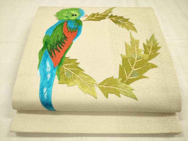 平和屋着物●tsumori chisato　太鼓柄　京袋帯　総手刺繍　草葉文　インコ　金糸　DABE6216cm