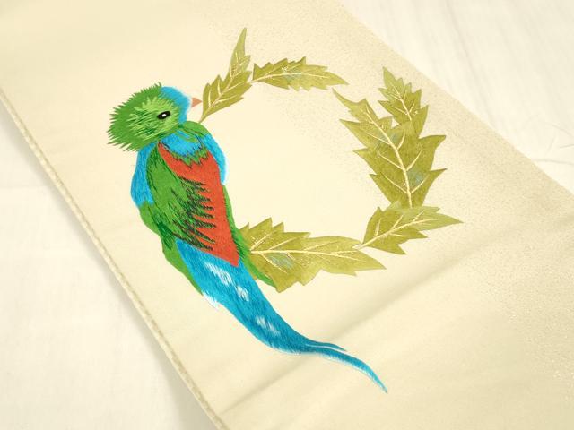 平和屋着物●tsumori chisato　太鼓柄　京袋帯　総手刺繍　草葉文　インコ　金糸　DABE6216cm