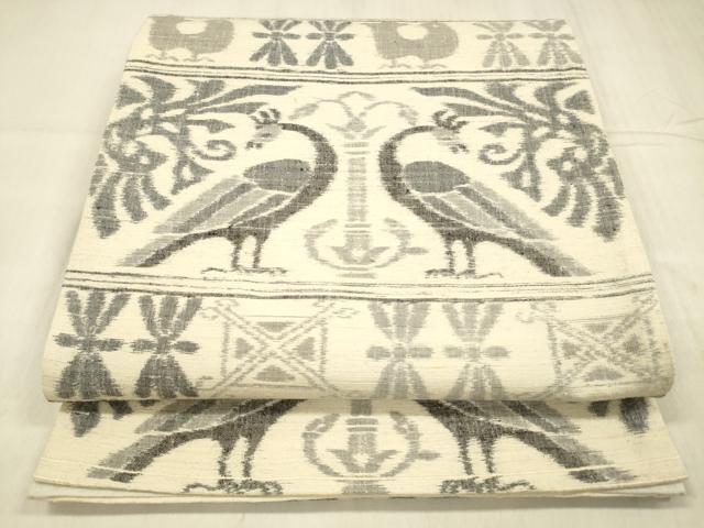平和屋着物●全通柄袋帯　紬地　壁画文様　正絹　逸品　DABE6219cm