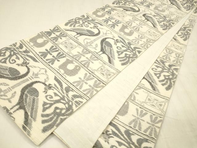 平和屋着物●全通柄袋帯　紬地　壁画文様　正絹　逸品　DABE6219cm