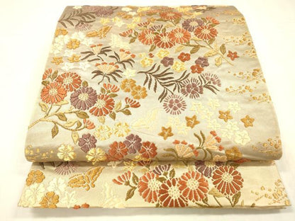 平和屋着物●六通柄袋帯　唐織　花蝶文　金糸　正絹　逸品　DABE6220cm