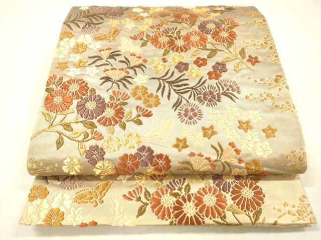 平和屋着物●六通柄袋帯　唐織　花蝶文　金糸　正絹　逸品　DABE6220cm