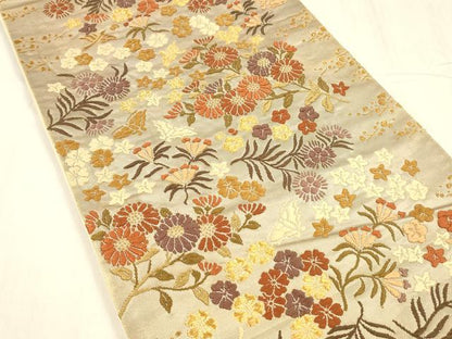 平和屋着物●六通柄袋帯　唐織　花蝶文　金糸　正絹　逸品　DABE6220cm