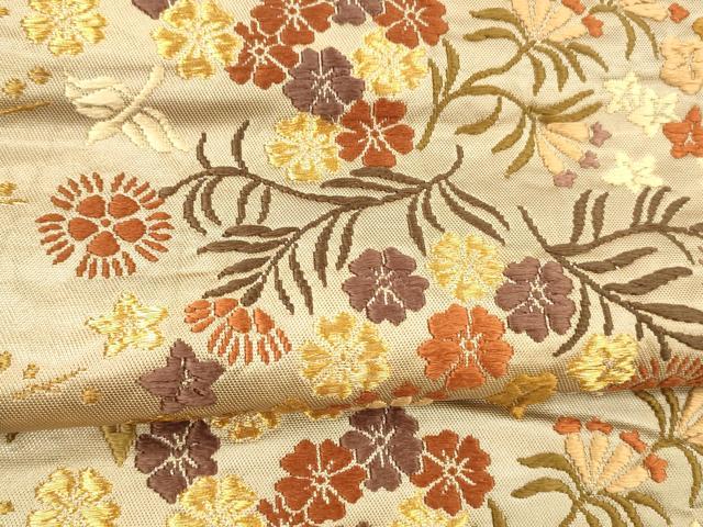 平和屋着物●六通柄袋帯　唐織　花蝶文　金糸　正絹　逸品　DABE6220cm