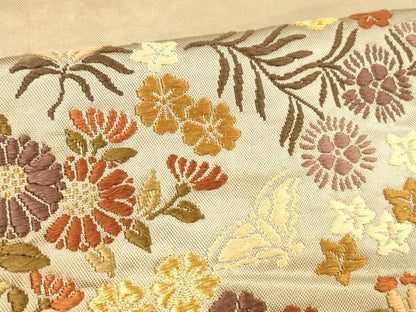 平和屋着物●六通柄袋帯　唐織　花蝶文　金糸　正絹　逸品　DABE6220cm
