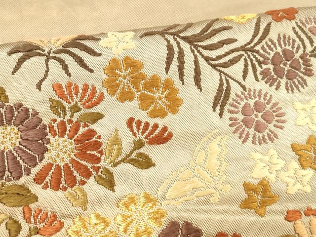 平和屋着物●六通柄袋帯　唐織　花蝶文　金糸　正絹　逸品　DABE6220cm