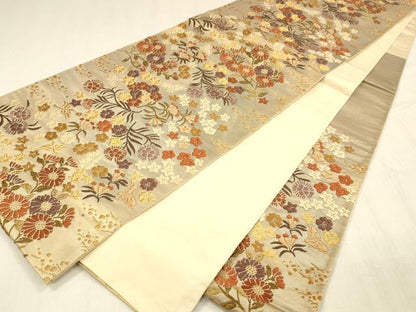 平和屋着物●六通柄袋帯　唐織　花蝶文　金糸　正絹　逸品　DABE6220cm