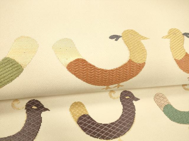 平和屋着物●九寸名古屋帯　唐織　群鳥　金糸　三越扱い　正絹　逸品　DABE6223cm