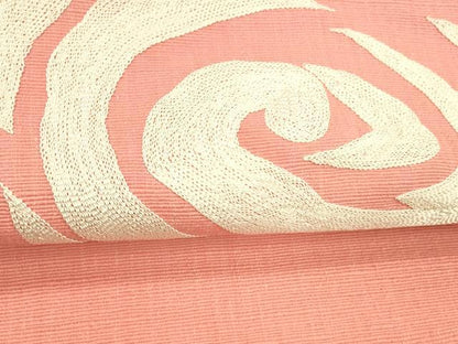 平和屋着物●本場結城紬　重要無形文化財　八寸名古屋帯　総刺繍　抽象文様　真朱色　正絹　逸品　DABE6225cm