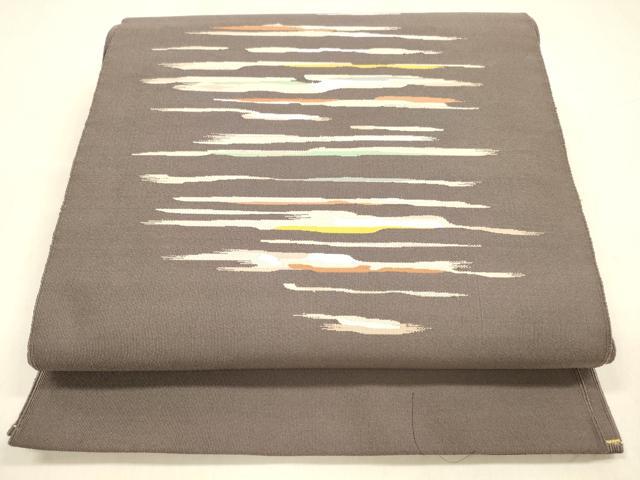 平和屋着物●爪掻き本綴れ　八寸名古屋帯　横段文　銀糸　正絹　逸品　DABE6229cm