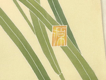 平和屋着物●塩瀬　九寸名古屋帯　友禅　作家物　杜若　正絹　逸品　DABE6230cm
