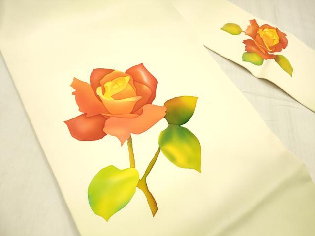 平和屋着物●塩瀬　九寸名古屋帯　ろうけつ染め　枝花文　正絹　逸品　DABE6232cm