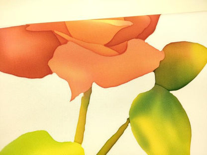 平和屋着物●塩瀬　九寸名古屋帯　ろうけつ染め　枝花文　正絹　逸品　DABE6232cm