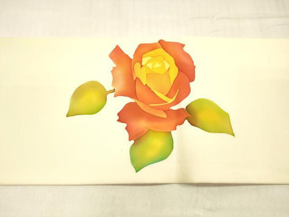 平和屋着物●塩瀬　九寸名古屋帯　ろうけつ染め　枝花文　正絹　逸品　DABE6232cm