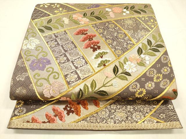 平和屋着物●皇室献上作家　北出与三郎　六通柄　本袋帯　唐織　正倉院名物宝冠鬘文様　金糸　正絹　逸品　DABE6234cm