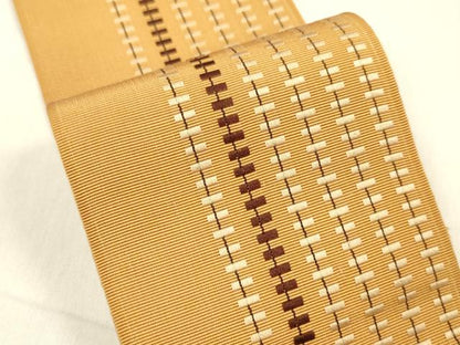 平和屋着物●男性　本場筑前博多織　両面　角帯　横段間道　正絹　逸品　DABE6239cm