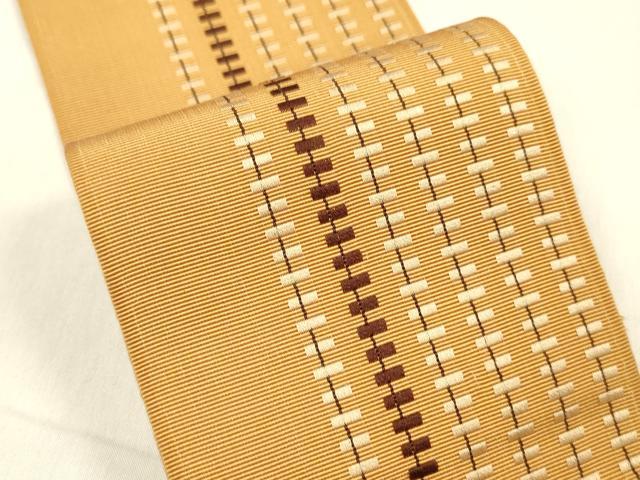 平和屋着物●男性　本場筑前博多織　両面　角帯　横段間道　正絹　逸品　DABE6239cm