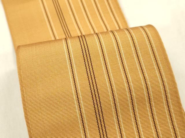 平和屋着物●男性　本場筑前博多織　両面　角帯　横段間道　正絹　逸品　DABE6239cm