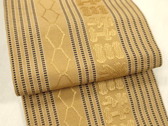 平和屋着物●男性　本場筑前博多織　角帯　抽象間道　正絹　逸品　DABE6242cm