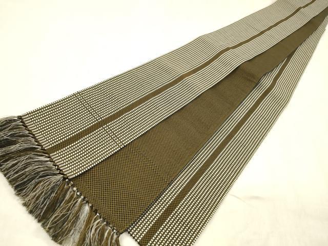 平和屋着物●男性　本場筑前博多織　角帯　間道　正絹　逸品　DABE6244cm