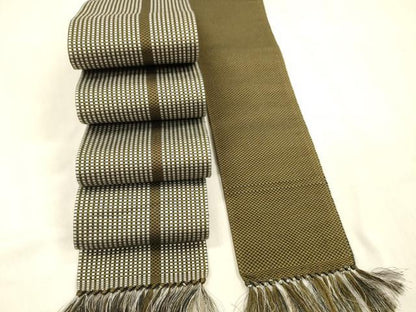 平和屋着物●男性　本場筑前博多織　角帯　間道　正絹　逸品　DABE6244cm