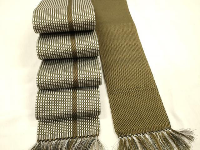 平和屋着物●男性　本場筑前博多織　角帯　間道　正絹　逸品　DABE6244cm